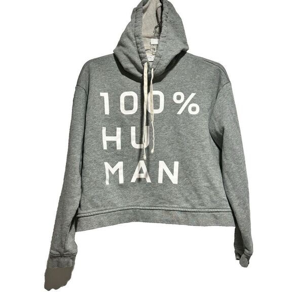 Everlane The 100% Human Typography Hoodie French Terry XS Gray Boxy Long Sleeve - Picture 1 of 8